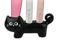 Porte-brosse à dents en céramique avec motif chat noir | Le porte-brosses à dents en céramique orné d'un motif de chat noir permet de garder les produits de toilette organisés et à