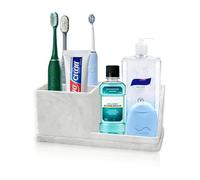 Porte-brosse à dents en silicone pour salle de bain, brosse à dents électrique et dentifrice, 4 emplacements, accessoires pour comptoir de salle de bain, douche, coiffeuse - Blanc marbre