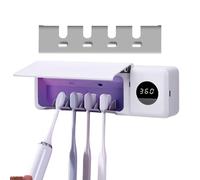 Porte-Brosse à Dents UV avec Ventilateur, désinfectant Mural pour Brosse à Dents UV avec 4 emplacements pour brosses, Organiseur de brosses à Dents chronométré à 360° Rechargeable par USB