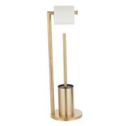 Porte-brosse WC en acier inoxydable brossé doré avec support pour papier toilette - Accessoire de salle de bain élégant, design durable pour une décoration d'intérieur élégante