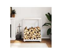 vidaXL Porte-bûches avec roulettes blanc 76,5x40x108cm bois massif pin