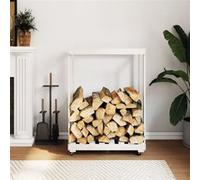 Porte bûches avec roulettes blanc 76,5x40x108cm bois massif pin Blanc G