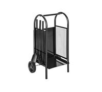 Porte bûches - TECTAKE - Chariot en acier sur roulettes avec pelle, balai et tisonnier 42,5 x 38 x 80,5 cm