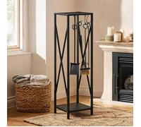 Porte-bûches et serviteur de cheminée colonne en métal 4 accessoires 34 x 34 x 111 cm - Noir Métal 34 x 34 x 111 cm Ref ZD7A3U