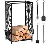HOMCOM Porte-bûches range bûches étagère à bois de cheminée serviteur de cheminée arbre multi-accessoires dim. 46L x 29l x 70H cm acier noir