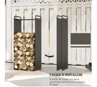 Porte-Bûches Intérieur Range-Bûches AoSenYunZhou en Acier Noir pour Bois de Chauffage avec Poignées 37x30x90 cm