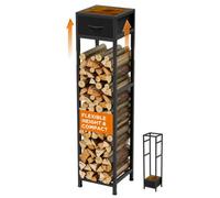 Porte-bûches intérieur réglable avec tiroir, 32,8 x 32 cm, 131,5-181 cm | Range-bûches vertical compact en métal, hauteur réglable, tiroir à 2 positions pour organiser bûches et accessoires de chemin