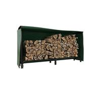Outsunny Porte-bûches 200x36x99 cm - métal noir - housse PE verte incluse - base surélevée 19 cm