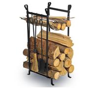 Porte-bûches serviteur de cheminée TERRE JARDIN - métal noir - 44 x 41 x 86 cm - avec pince, pelle et balai