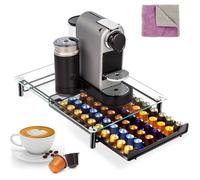 Porte Capsule de Café - Nespresso Compatible - Capacité 60 Capsules - Tiroir de Rangement avec Présentoir en Verre pour [14]