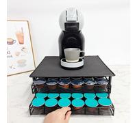 Porte-capsules à café - Tiroir coulissant - 2 niveaux - Pour 72 capsules - Peu encombrant pour le plan de travail - Métal - Noir