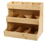 Porte-capsules à thé et café en bambou - Boîte de rangement - 9 compartiments - Forme trapézoïdale - Dimensions : 27 x 17,5 x 24 cm - Pour thé, capsules de café et sachets d'épices - Jaune