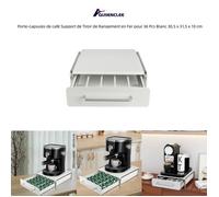 Porte-capsules de café - QUIIENCLEE - Support de Tiroir de Rangement en Fer - Blanc - 30,5 x 31,5 x 10 cm