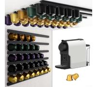 Porte-capsules pour capsules de café, rangement mural - Distributeur de capsules robuste pour cuisine, bureau, noir et blanc, 28 x 10 x 5 cm (Noir)