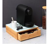 HOME DECO FACTORY - KA5953 Porte Capsules Tiroir Bois et Verre - Rangement Café et Thé - Design Moderne - Facile à Nettoyer - 30x10x30 cm - Marron et Blanc