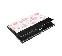 Porte-cartes de visite fin en cuir PU et acier inoxydable avec motifs flamants roses, pastèque, ananas jaune, triangles noirs, porte-cartes de visite, étui pour cartes de visite, multi-cartes