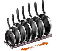 Porte Casseroles 2 en 1 Organiseur de Poêle Rangement Casserole Range Assiette Support avec 7 Compartiments Réglables pour Cas[31]