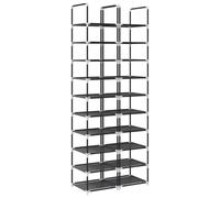 Porte-Chaussures 2 Pièces 10 Niveaux, 33x33x174 cm, Tissu Non Tissé, Noir | Fixation murale requise, nettoyage au chiffon humide, usage intérieur, entrée ou couloir, rangement polyvalent