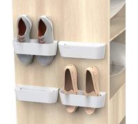Porte-chaussures mural avec bandes adhésives suspendues - Porte-chaussures en plastique Organisateur de rangement - Porte-chaussures - Blanc - 4 paires