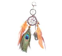 Porte-clés Attrape-rêves Paon Kaki, Pendentif Créatif en Fer et Bois