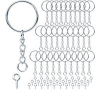 Porte-clés avec chaîne, 340 pièces, lot de 170 porte-clés, bagues chaîne 170 anneaux avec œillet à vis, anneaux porte-clés 25 mm pour clés, sacs à bricolage, bijoux en argent