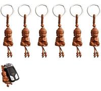 Porte-clés Bouddha en bois - Décoration en bois faite main - Lot de 6 pièces