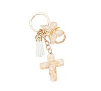 Porte-clés croix et papillon en résine chrétienne polyvalente avec pompons, breloque pour à, ornement pour
