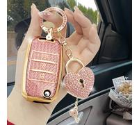 Porte-clés De Verrou De Coeur De Diamant Rose Haut De Gamme Pour Hommes Et Femmes + Étui De e Mise À Niveau Classique Rose Doré Pour Voiture + Ensemble De Protecteur De Porte-clés Et De Couvertur