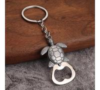 Porte-clés décapsuleur en forme de tortue de lion de couleur bronze - Cadeau idéal - Mini porte-clés de poche en métal - Pendentif portable à suspendre (tortue argentée)