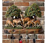 Porte-clés décoratif en bois motif cerf de forêt, style nordique, petit support de rangement décoratif pour entrée, porte-clés mural suspendu en bois, style rustique, porte-clés derrière la porte, orn