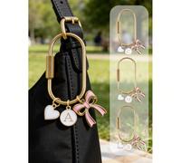 Porte-clés élégant avec nœud & lettre, accessoire en forme de cœur, breloque de sac en nœud, porte-clés en métal brillant, pendentif de sac personnalisé, porte-clés de voiture L,M,S,B,A,D,C,F,T,U,G,V,