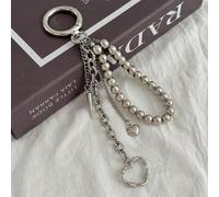 Porte-clés élégant en métal avec perles, pendentif décoration à franges en forme de cœur, chaîne de sac à perles, bijoux, cadeaux Unicolore,Tout ImpriméAlliage de zinc