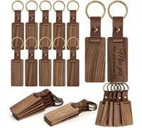Porte-clés en bois - Non traité - 50 pièces - Bois de noyer - Bandoulière en cuir - Adapté à la gravure laser - Idéal pour les travaux manuels et la création