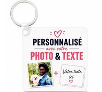 Porte-clés en bois personnalisé avec photo couleur - Modèle rond, carré, cœur, rectangle ou paysage au choix - Cadeau original personnalisé pour homme ou femme