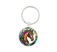 Porte-clés en verre 2D couleur Horse Dog Porte-clés pour femmes Porte-clés de bureau Dame bijoux de mariage Porte-clés de voiture pour homme Cadeau de fête fille