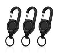 Porte-clés extensible 3 pièces Bande de clés extensible Carte d'identité JoJo Porte-clés rétractable avec câble en fil d'acier de 60cm, Porte badges rétractable avec mousqueton (Noir)