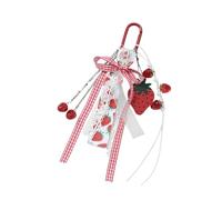 Porte-clés fraise en résine élégant avec nœuds métalliques détachables, breloque de et pendentif de téléphone