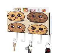 Porte-clés mural adhésif en métal avec 5 crochets - En cuir synthétique - Avec inscription « Cookies » - Avec différentes expressions - Support mural adhésif pour clés - En cuir synthétique