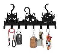 Porte-Clés Mural Chaton en Métal Noir, Patère Murale 8 Crochets pour Clés, Entrée, Cuisine, Couloir et Chambre