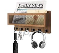 Porte-clés mural en bois Unyqoos® avec étagère et boîte à lettres, 6 crochets muraux robustes – Porte-clés mural et patère pour entrée, couloir, bureau, couleur marron rétro