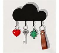 Porte-clés mural en forme de nuage - Support mural adhésif avec 4 crochets pour entrée, porte-clés sans perçage pour porte, chambre à coucher, bureau (noir)