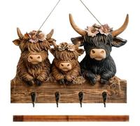 Porte-clés mural - Organisateur en bois à 4 crochets en forme de vache | Support mural décoratif rustique pour porte-clés | Porte-clés de ferme pour décoration d'entrée | pour chapeau manteau sac à do