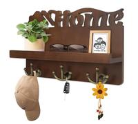 Porte-clés mural, porte-clés en bois avec 9 crochets pour clés, étagère à clés avec surface de rangement pour le courrier, la petite décoration, idéal pour l'entrée, le bureau et le couloir Marron