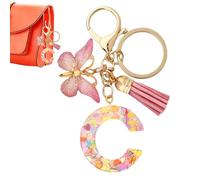 Porte-clés pour e voiture, porte-clés de lettre initiale, avec papillon, porte-clés de voiture avec pendentif pour sac à main