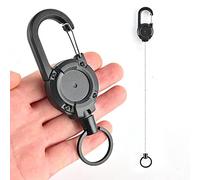 Porte-clés rétractable, mousqueton robuste, porte-badge, tactique, bobine de badge d'identification avec cordon rétractable en acier de 60 cm, noir