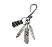 Porte-clés robuste en alliage de zines à plumes avec détails turquoise pour ceux qui apprécient l'esthétique vintage personnalisable, a, M