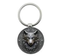 Porte-clés vintage Viking Wolf Shield - Avec une tête d’ours et un motif géométrique en verre circulaire, c’est un choix idéal