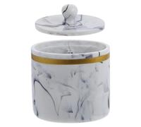 Porte-Cotons-tiges Boîte de Rangement 200ml en Résine avec Couvercle | Marbre, 1 Pièce, Rangement de Table pour Cotons et Cure-dents, Format Compact pour Salle de Bain