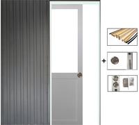 Porte Coulissant Atelier Blanc H204 x L83 sans meneau + Systeme a galandage et kit de finition inclus (serrure)