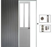 Porte Coulissant Atelier Blanc H204 x L83 + Systeme a Galandage (sans kit finition, serrure)